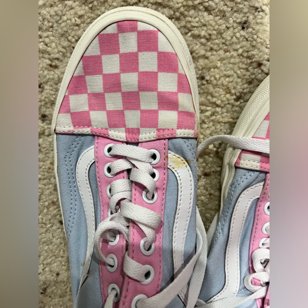 Pink white light blue checkered Vans men’s 7.5 - Picture 2 of 9
